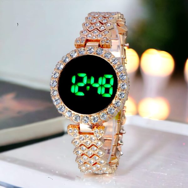 without-box-ladies-led-touch-watch-with-rhinestone-bracelet-for-stylish-girls-rose-color